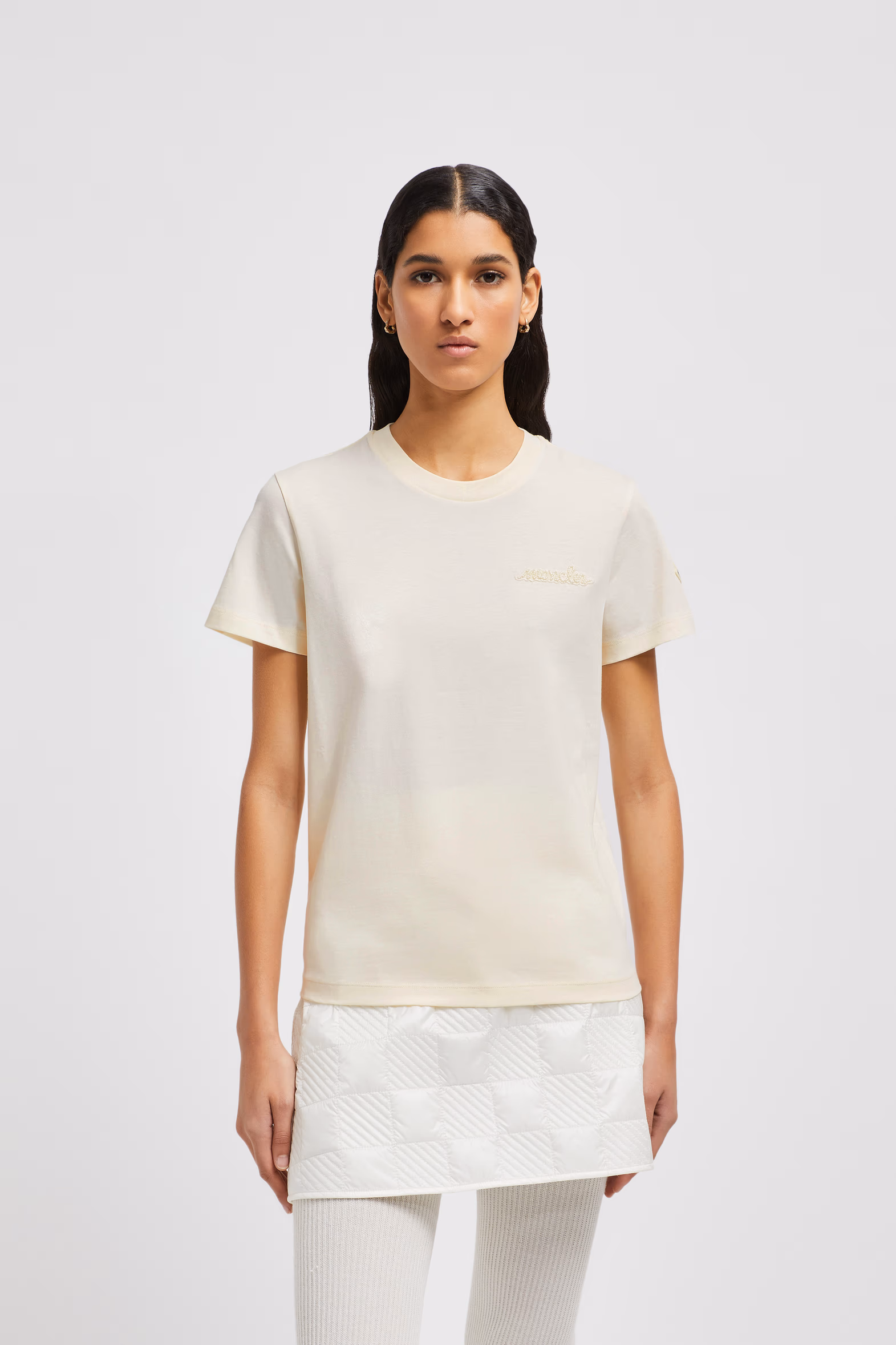 Camiseta de algodón con logotipo de cuentas Mujer Blanco Moncler 3